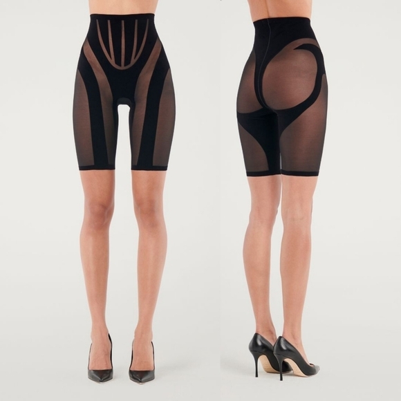 Mugler Pants - Mugler x Wolford Black Flocking Shaping Shorts